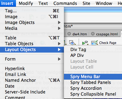 spry widgets menu