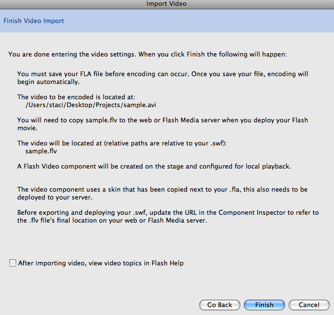 Final step of importing video