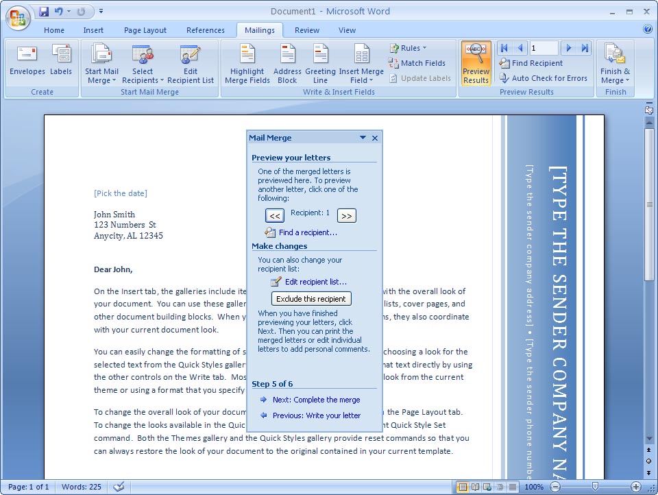 Mail Merge wizard step 5